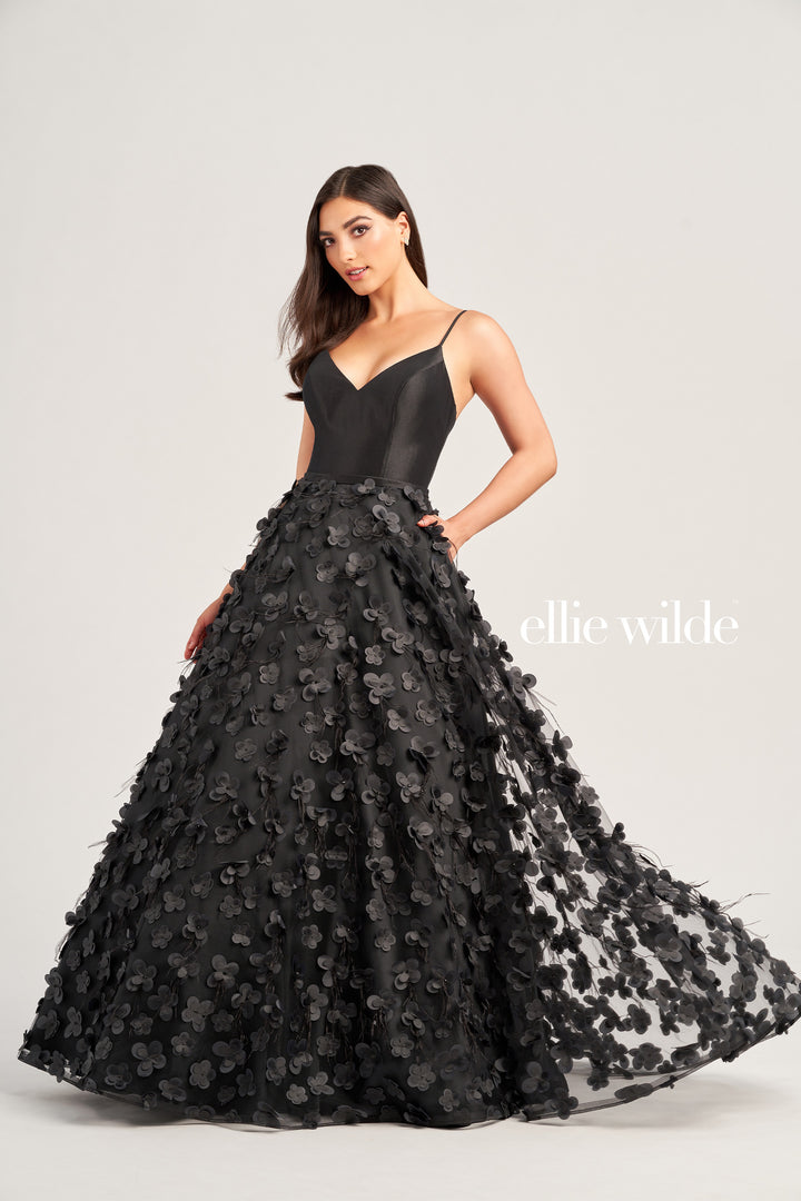 black ellie wilde dress Ellie Wilde EW34607 Stretch Crepe Jersey Gown with Lace-Up Back –  Mydressline main image 1